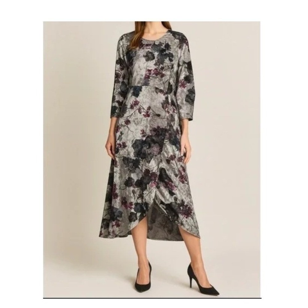 Soft Surroundings Annika Floral Velvet Midi‎ Dress Asymmetrical Hem Size M